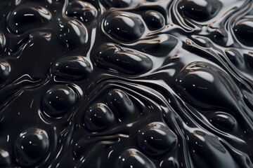 the intriguing abstract composition of black oil flowing and spreading on a textured surface, viewed from above. Generative AI.