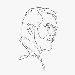 Vector line art drawing of man portrait. Hairstyle for Hipster. Fashionable men's style. Barbershop logo minimalist
