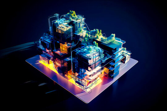 Computer generated image of building with lot of windows and plants on top of it