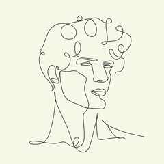 Vector line art drawing of man portrait. Hairstyle for Hipster. Fashionable men's style. Barbershop logo minimalist