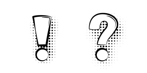 Comic question mark and exclamation point in pop art style illustration on transparent background