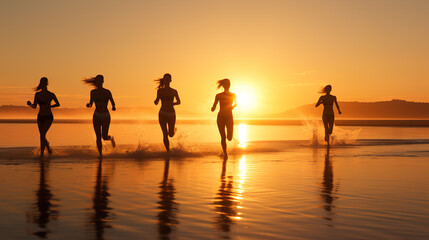 Fototapeta premium running_women_siluets_into_the_sea