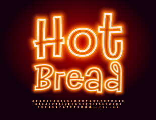 Fototapeta premium Vector advertising Banner Hot Bread. Bright Glowing Alphabet Letters and Numbers set. Neon 