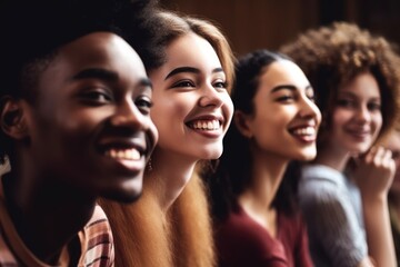 Obraz premium Vibrant Faces of Multicultural Learning: Smiling Students Engaged in Energetic Lectures