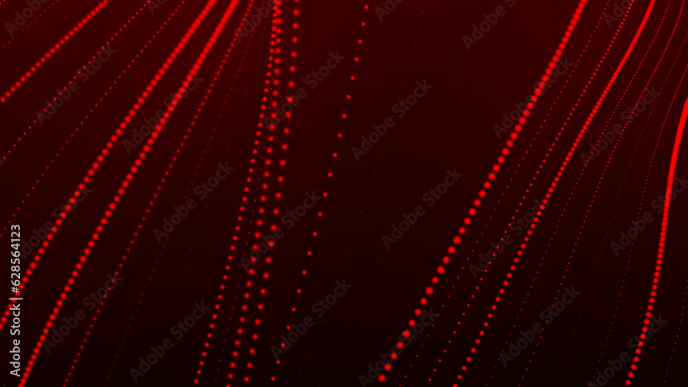 Poster Dynamic wave of glowing particles. Data flow information. Concept of digital communication. Technology or Science Banner. Big data visualization. 3D rendering.