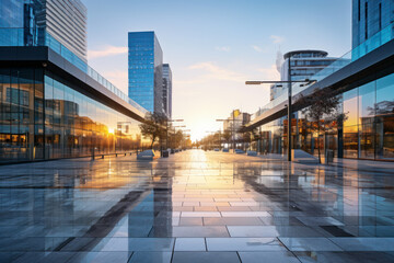 Fototapeta premium empty pedestrian walkway with city background