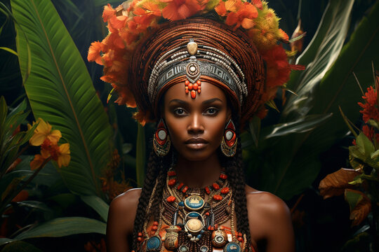 beautiful african woman in ethnic costume, tribal leader