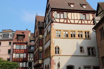 adolph house and half-timbered houses in colmar in alsace (france) 
