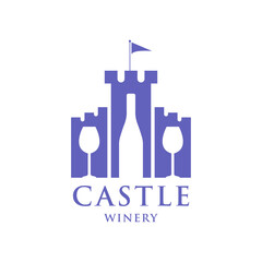 Castle winery. fortress and three wines logo design. Vector EPS 10