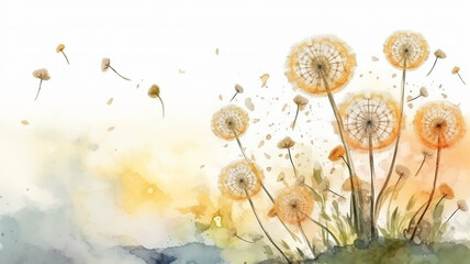 Obraz na płótnie Canvas watercolor dandelions art light tones background wallpaper freedom of flight.