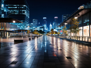Fototapeta premium empty pedestrian walkway with city background