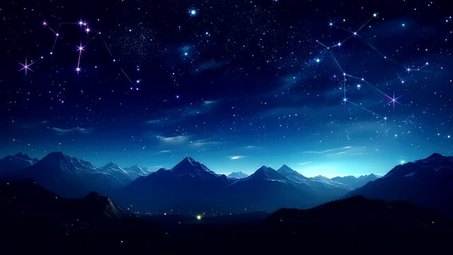 Night Sky Background video, falling stars on beautiful night view  of dark above mountain footage looping scenery 4k quality