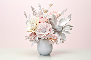 Pastel flower 3D mockup elegantly displayed in a mug or jar, resting on a pristine white background. generative AI.