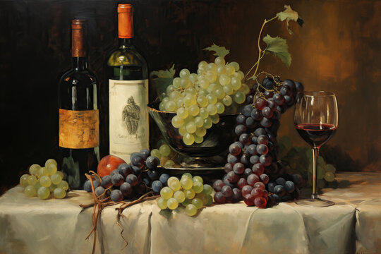 painting with red wine and grapes