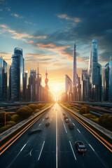 Obraz premium empty street with skyscrapers