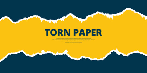 Blue torn paper effect banner design with yellow ripped page background post, banner, design