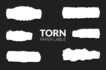 Set of torn ripped paper lable texture with black background post, banner, design