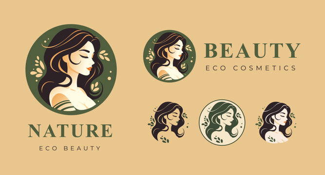 Women face combine flower and branch logo for beauty salon, spa, cosmetic, and skin care. elegant logo design set