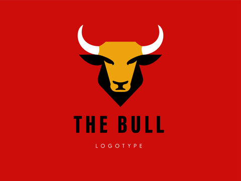 Bull head Taurus Bison Buffalo minimal vector logo design template. Beef Meat Steak House restaurant logo concept icon
