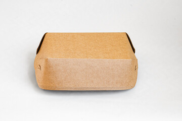 Craft paper packaging. Tray for takeaway food. Eco friendly craft disposable cardboard box. Plastic free or zero waste concept