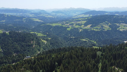 Naklejka premium A drone view of the Voralberg Alps, Austria. Taken from atop the Pfänder Mountain.