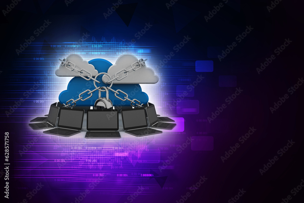 Poster 3d rendering cloud computing lock
