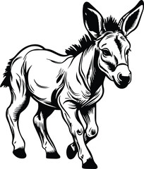 Fototapeta na wymiar Baby Donkey Running Logo Monochrome Design Style