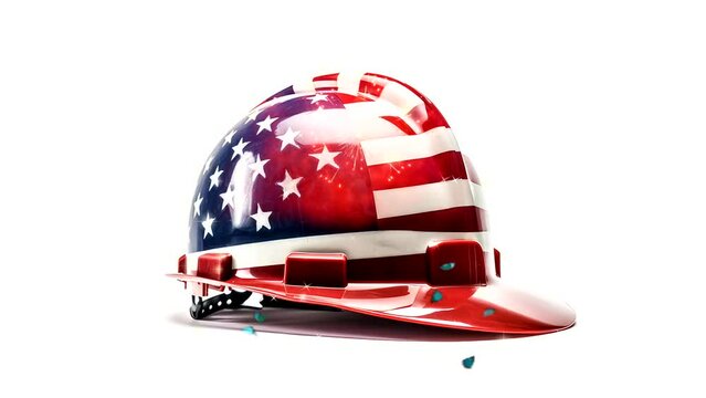 Labor day background video, with american flag, construction  helmet, firework footage looping scenery 4k quality	
