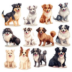set of animals, collection of dogs, set of dogs, multiple cute illustrations of dogs