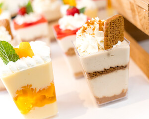 Tiramisu dessert in transparent plastic cup