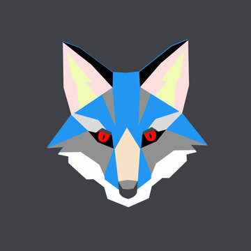 Blue wolf head animal icon vector illustration on black background
