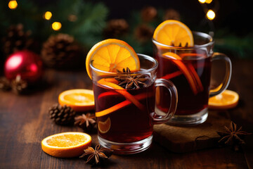 Christmas mulled wine with orange and spices