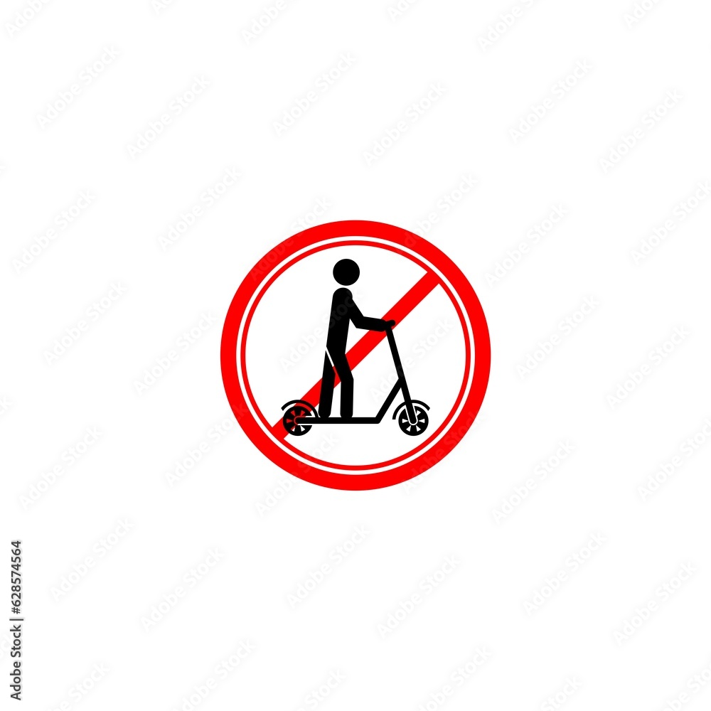 Wall mural electric scooter ban silhouette icon isolated on white background