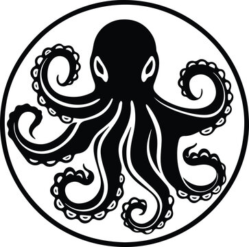 octopus Logo Monochrome Design Style