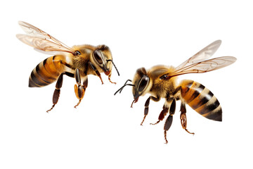 Very beautiful couple of Bee in flight isolated on white background PNG - obrazy, fototapety, plakaty