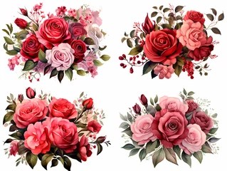 Foto op Aluminium Roses bouquets clipart set on a white background. clipart for crafts, cards, invitations and art projects.   © Feathering Flower