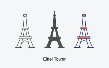 Eiffel Tower icon in different style vector illustration. Eiffel Tower vector icons designed filled, outline, line and stroke style for mobile concept and web design. 