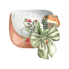 
Watercolor illustration postcard with women's handbag