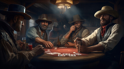 Obraz premium western_men_playing_poker_in_saloon
