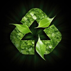 AI generated illustration of a logo composed of green leaves, sustainability and recycling