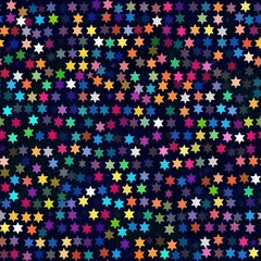 Colorful stars arranged in repeating patterns against a dark background.