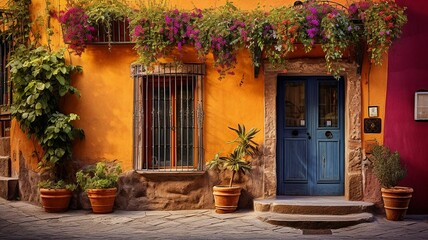 Old Town Street View with Brightly Colored Buildings in San Miguel de Allende, Mexico