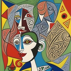 Abstract colorful artwork of people with different shapes, AI-generated.