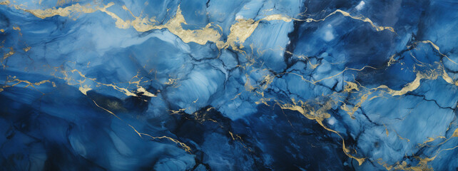 Blue and gold luxury marble background. AI