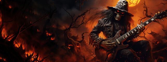 Halloween Skeleton Playing Guitar