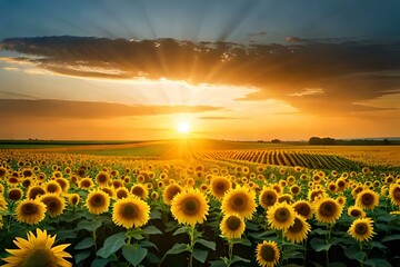 sunflower field in sunset generated ai