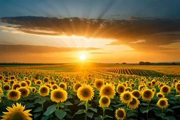 Rolgordijnen sunflower field in sunset generated ai © kashif 2158