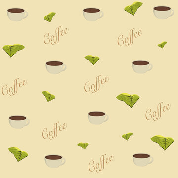 Brown background image with coffee mug and coffee writing