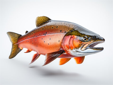 Atlantic salmon fish isolated on white background.  AI generative illustration