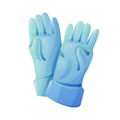 Two blue rubber gloves for cleaning on white background.
